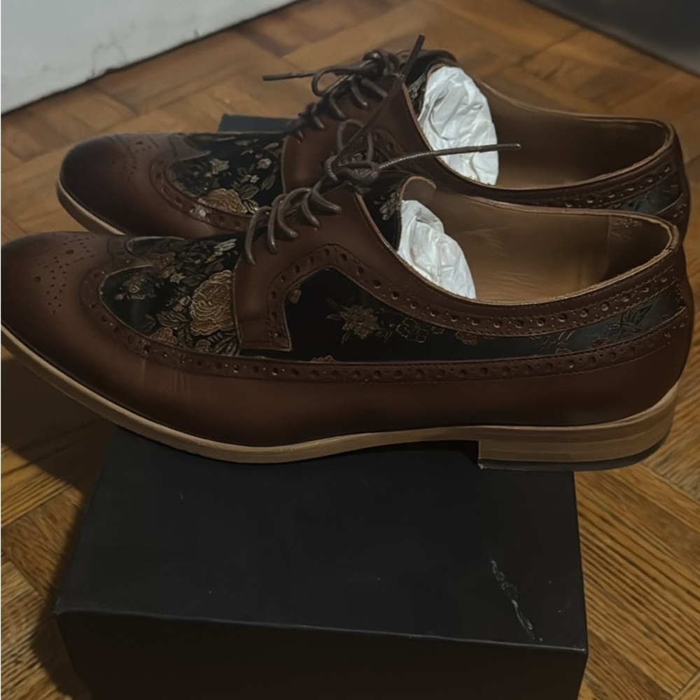 Taft Brown and Black Floral Oxfords